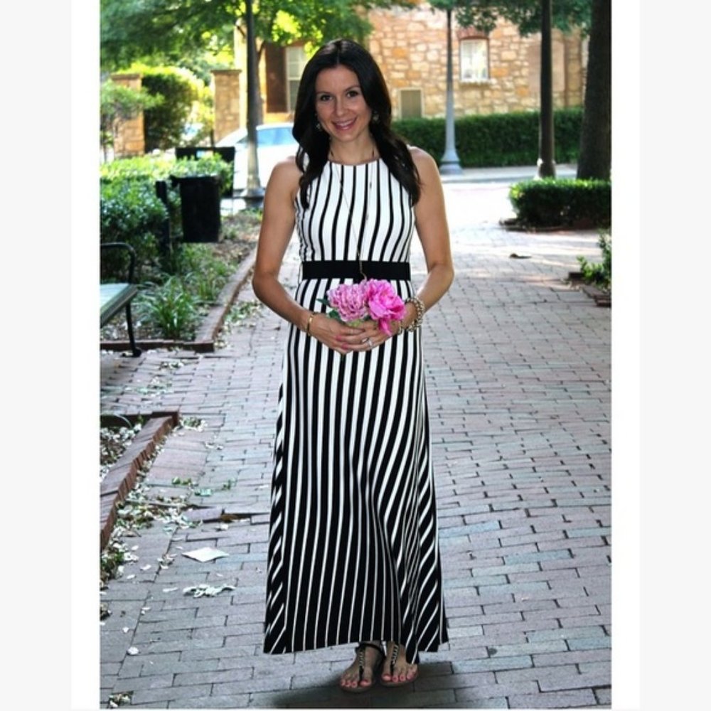 Ann Taylor Black and White Striped Maxi Dress